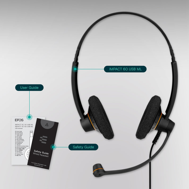 [AUSTRALIA] - EPOS Sennheiser Consumer Audio SC 60 USB ML (504547) - Double-Sided Business Headset | For Skype for Business | with HD Sound, Noise-Cancelling Microphone, & USB Connector (Black) 
