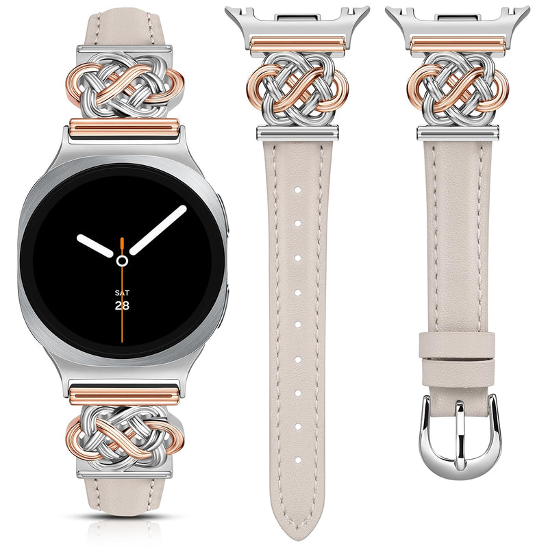 Minyee 2 Packs Watch Band Compatible with Samsung Galaxy Watch 8 40mm 44mm/ 8 Classic 46mm Band Women, No Gap One-Click Multi-chain Mermaid Style Link Bracelet & Soft Leather Designer Strap