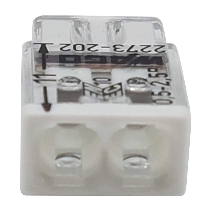 Wago 2273-202 Compact Connection Box Terminals, Diameter 0.5–2.5 mm, Pack of 30, 2-Pole, Transparent/White