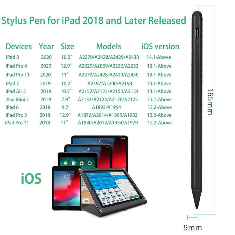 iPad Pro 12.9" 5th/4th Stylus Pencil,1.5mm Palm Rejection Replaceable Fine Tip Active Pen Compatible with Apple Pencil for iPad Pro 12.9-Inch 5th/4th Gen Stylus for Drawing Sketching Pen Black