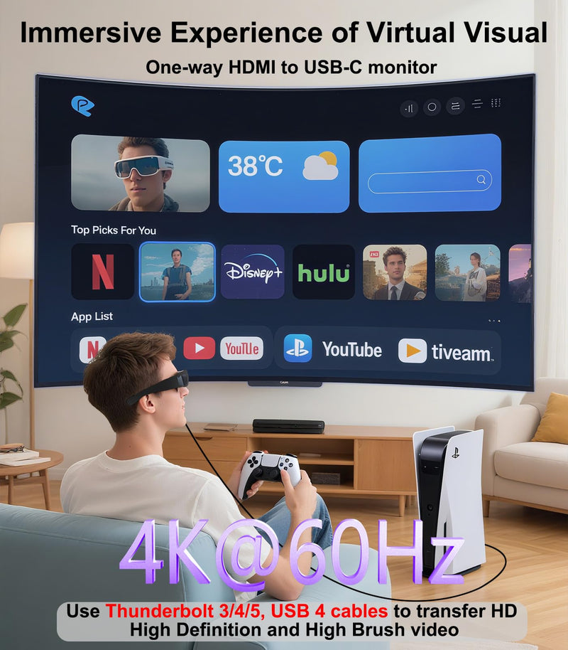 [AUSTRALIA] - HDMI to USB C Adapter 4K60Hz, Unidirectional HDMI Male (Source) to USB C Female (Display) for Portable Monitor, AR Glasses XREAL One/Air 2 Pro/VITURE Pro/Rokid, PS4/5, Xbox, Switch, ROG Ally 