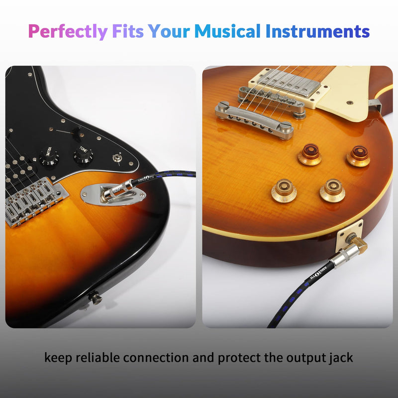 Guitar Cable 6 ft 2 Pack, Electric Instrument Bass Cable AMP Cord 1/4 Straight to Angled Dark Blue Tweed 6ft Straight Angled Blue Braided