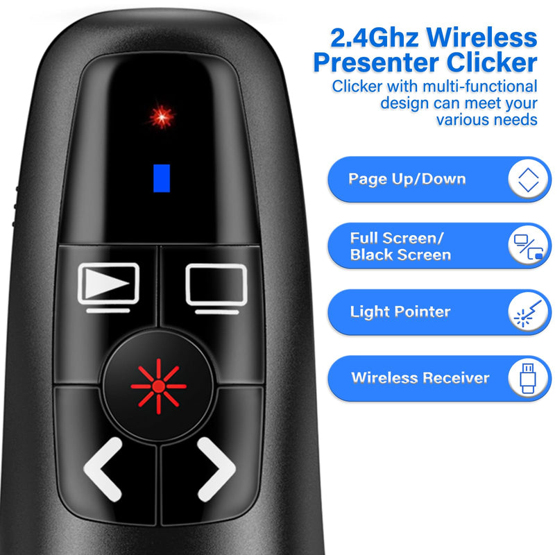 [AUSTRALIA] - 2-in-1 USB Type C Presentation Clicker, Clicker for PowerPoint Presentations, Rechargeable Wireless Presenter Remote, Pointer RF 2.4GHz USB PowerPoint Clicker Slide Advancer with Volume Control F05 RECHARGEABLE USB-C 