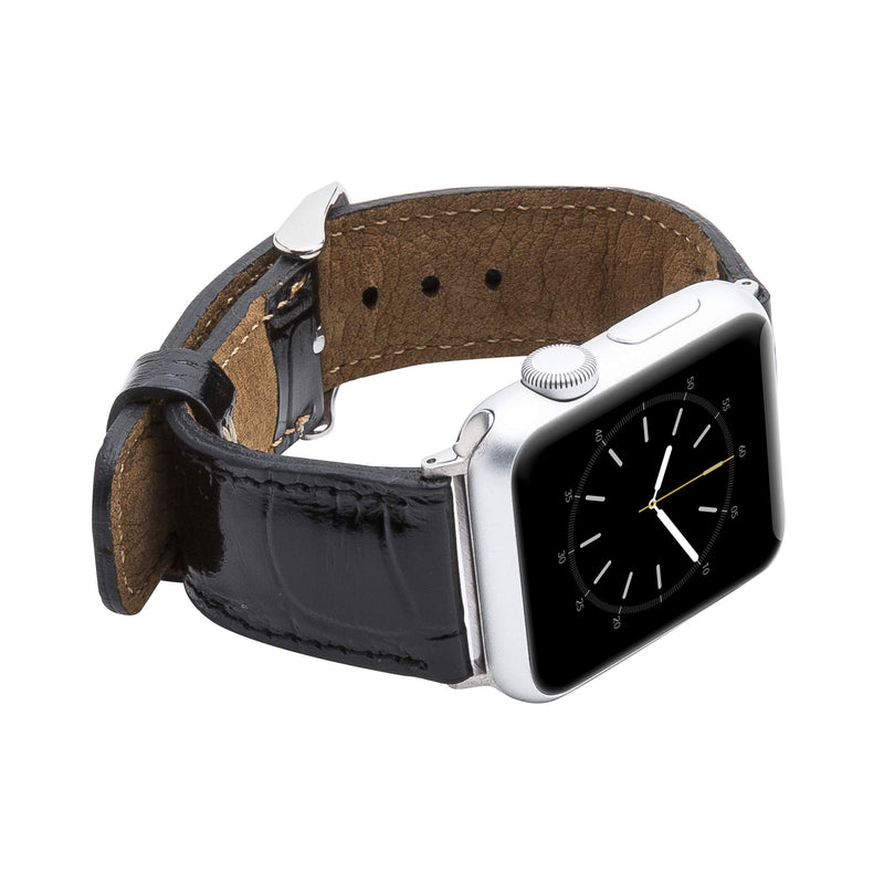 Venito Tuscany Leather Watch Band Compatible with Apple Watch 38mm 40mm - Watch Strap Designed for iwatch Series 1 2 3 4 5 6 7 SE (Black Crocodile w/Silver Connector & Clasp) Product Name
