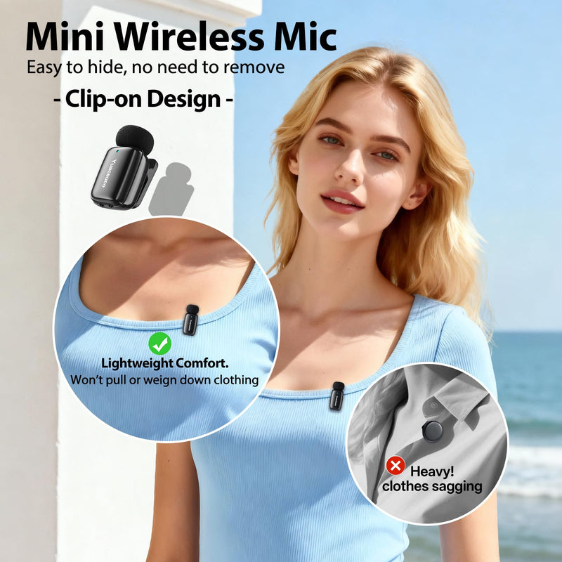 [AUSTRALIA] - Mini Wireless Lavalier Microphone for iPhone ipad Android, Noise Reduction and Mute, 33h Charging Case, AI Voice Changer, 131FT Range, Mini Lapel Mic for Video Recording, Vlogging, YouTube Mic Mini (2TX+1 C RX+1 Lightning RX+Charging Case 