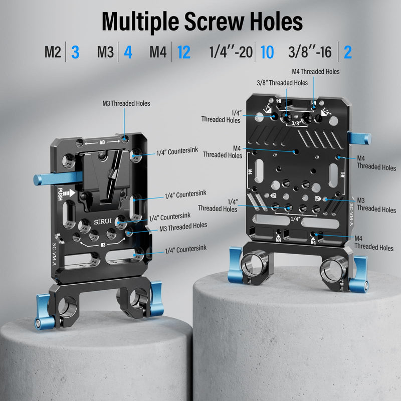 Sirui V Mount Battery Plate with Dual 15mm Rod Clamps, V Lock Mount Battery Baseplate Adapter for Camera Power Supply, SC-VM-A