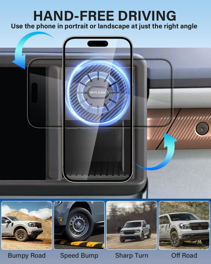 SKYLOTEC Magnetic Phone Holder Cubby Insert for Ford Maverick 2022-2024 | Maverick Cell Phone Holder Accessories, Magnet Cradles for MagSafe Car Mount, Automobile Cradles Base Not Block Air Vent