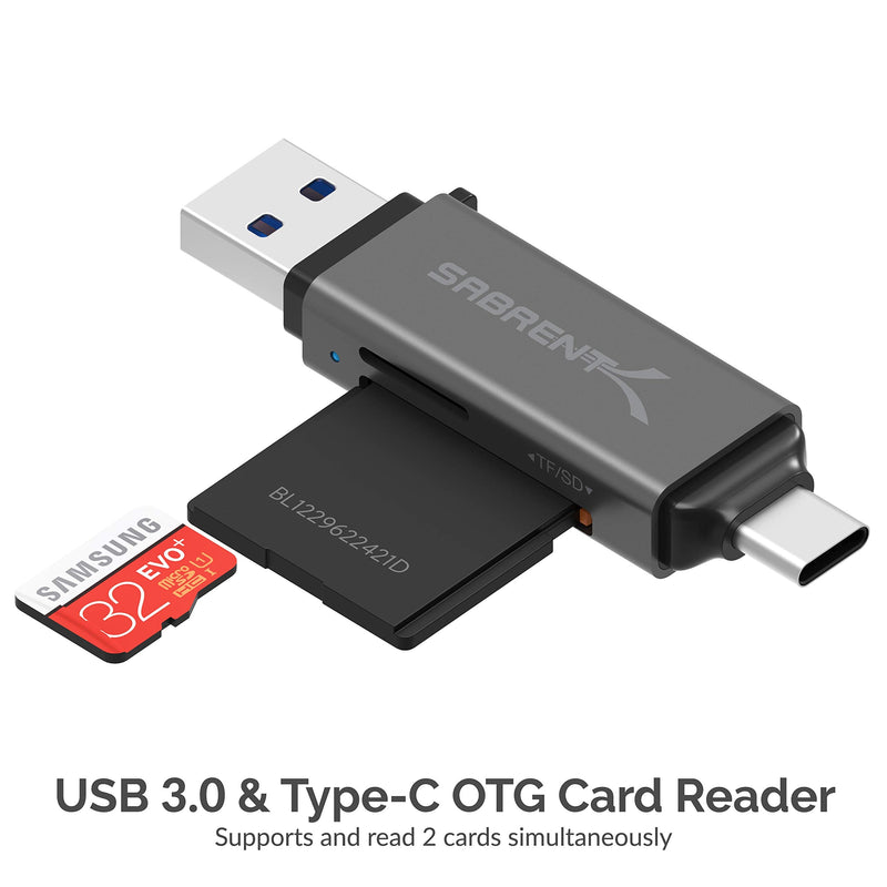 SABRENT USB 3.0 and USB Type-C OTG Card Reader Supports SD, SDHC, SDXC, MMC/MicroSD, T-Flash (CR-BCA2) 2-Slot USB A & C