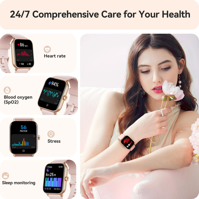 Smart Watch for Women Android & iPhone, Alexa Built-in, IP68 Waterproof Activity Fitness Tracker with Bluetooth Call (Answer/Make), 1.8" Smartwatch with Heart Rate/SpO2/Sleep Monitor, 100+ Sports Mode | Pink 1.8 inches