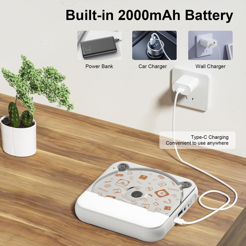 [AUSTRALIA] - Portable CD Player, Personal CD Player with Bluetooth for Home, Rechargeable Small CD Player with Headphones,Built-in HiFi Speakers, Support CD/AUX/USB, Anti-Skip/Shockproof 