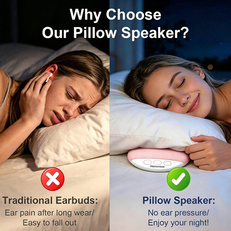 Mini Pillow Speaker for Sleeping, Ultra-Thin Bluetooth Speaker Under Pillow Speaker with White Noise Sound Machine Headphone-Free Sleep Speaker for Adult for Gift-Pink