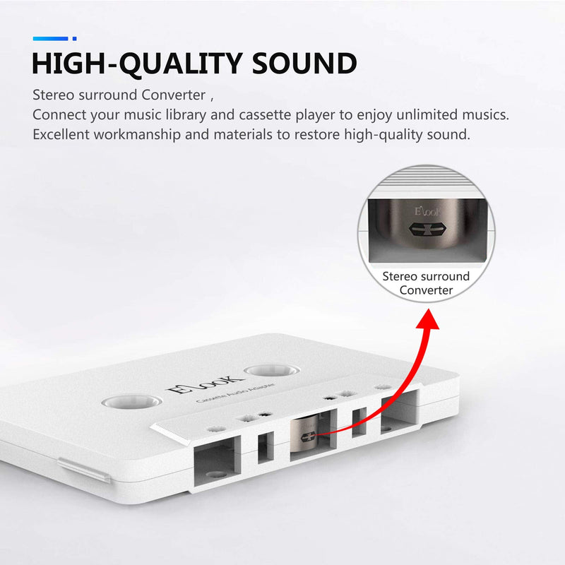 [AUSTRALIA] - Elook Car Cassette Aux Adapter, 3.5mm Universal Audio Cable Tape Adapter for Car, Phone, MP3 ect. White 