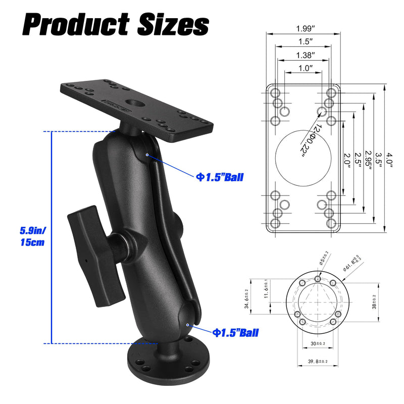 Aluminum 1.5" Ball Helix 5/7 Fish Finder Mount,C Size Universal Marine Electronics Mount,Helix 7 Mounting Bracket for Kayak/Boat Helix 7 mount