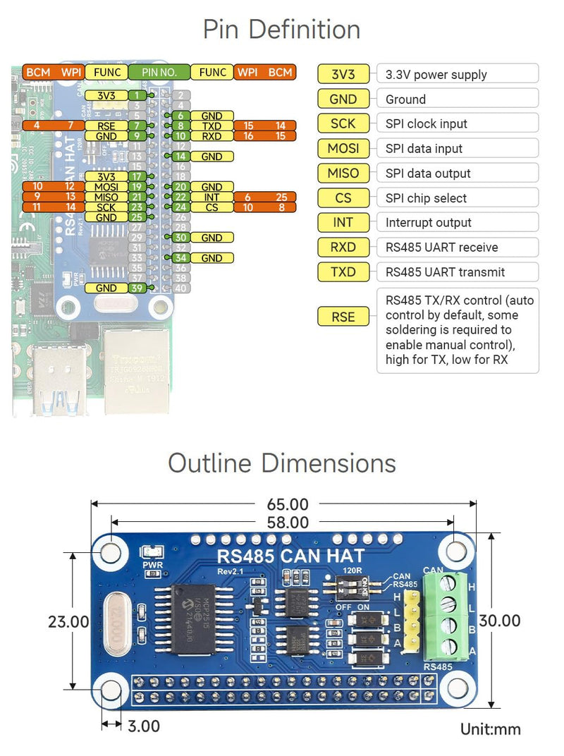 [AUSTRALIA] - Waveshare RS485 CAN HAT Supports Raspberry Pi Series Boards Allows Stable Long-Distance Communication 