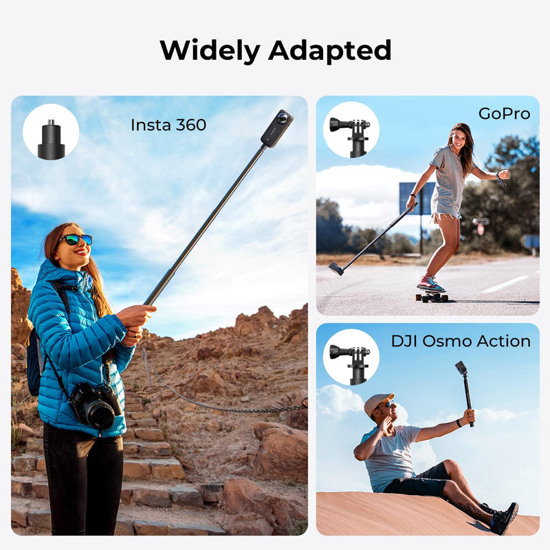 K&F Concept 60 inch Invisible Selfie Stick, Extension Pole compatiable with Insta360 Sports Camera, GoPro, DJI Action, 1/4" Extended Monopod Pole with GoPro Adapter