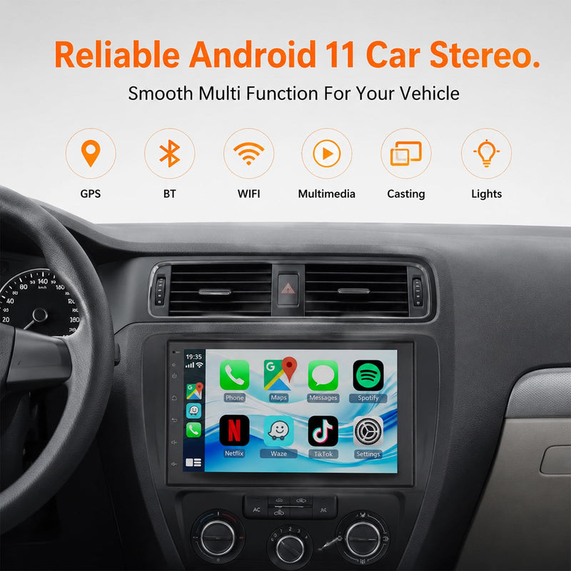 Haudio 7 Inch Double Din Car Stereo with Wireless Apple CarPlay & Android Auto, Android 13 Car Radio 2GB+32GB, GPS Navigation, Bluetooth, WiFi, Backup Camera, FM/RDS, Universal Double DIN Head Unit 7-inch 2+32G (with camera)