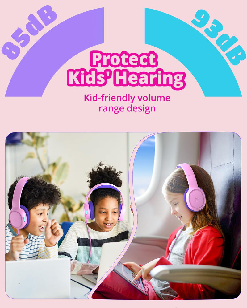 Tronsmart Kids Headphones KH01 Foldable Safety Volume 85/93dB Over-Ear Girls Boys Headphones for Kid HD Stereo 3.5mm Jack Wired Kids Headphones for Boys/Girls/School/Kindle/Travel/Tablets (Pink) Pink