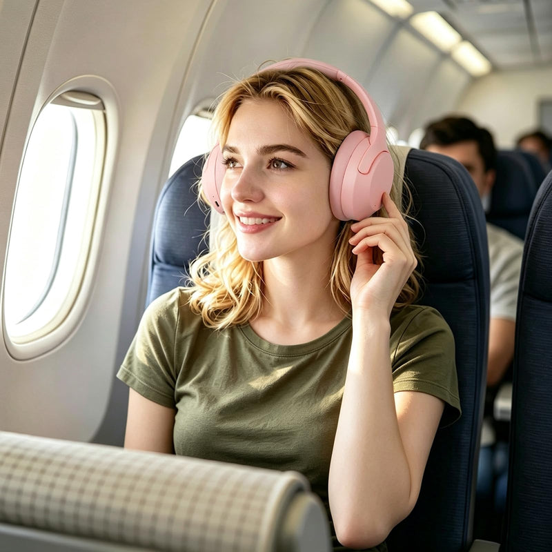 Active Noise Cancelling Headphones, 65H ANC Playtime Wireless Bluetooth | Custom EQ Headphones with Mic, Bluetooth 6.0, Hi-Res Audio, Transparency Mode, Cat Ears Headsets,Commute/Travel/Pink Pale Pink