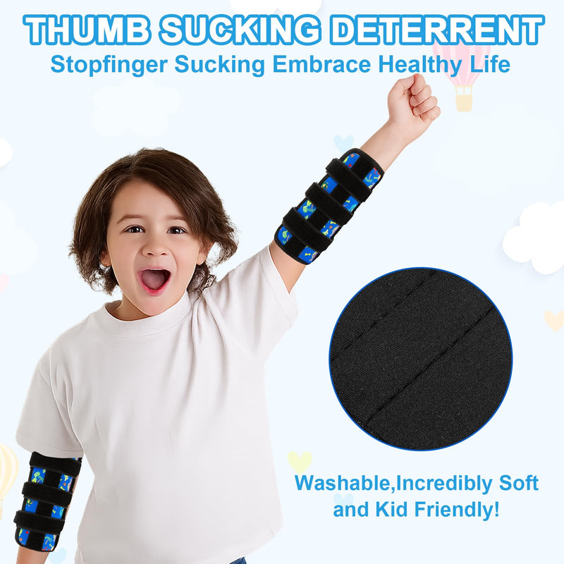 2 PCS Thumb Sucking Deterrent, Blue Dinosaur Thumb Guard for Kids Toddlers Nail Biting Treatment, Anti Nose Picking, Scratching Face, Elbow Immobilizer for Boys Girls, Finger Sucking Prevention