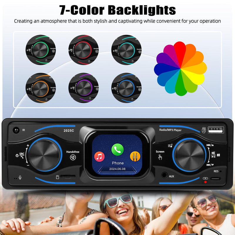 [AUSTRALIA] - Single Din Car Stereo Marine Radio Bluetooth Multimedia Car Audio Receivers with Digital LCD Display FM Car Radio USB/Type-C/SD/AUX-in MP3 Player Lossless Sound Quality Quick Charge+ SWC 