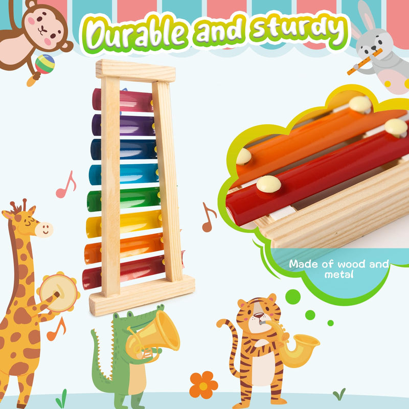 LovesTown Kids Wooden Xylophone 2 Packs, Children Xylophone Toy with Child Safe Mallets 8 Diatonic Keys Xylophone Musical Toys