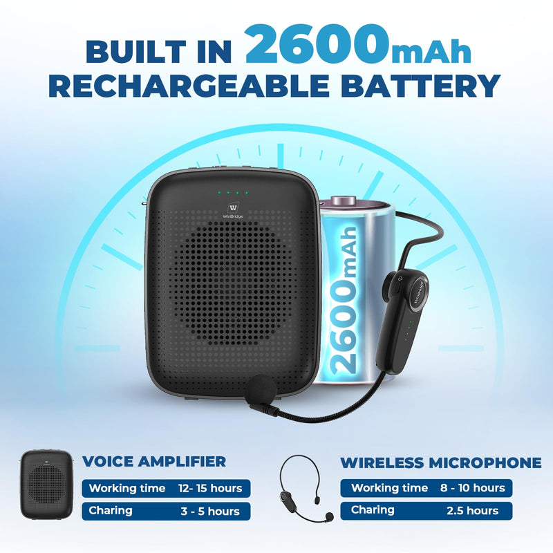 [AUSTRALIA] - Wireless Bluetooth Voice Amplifier for Teachers – 15W Portable Mini Amplifier Speaker with Wireless Microphone Headset, Personal Mic for Classroom, Teaching, Training & Public Speaking – A002 