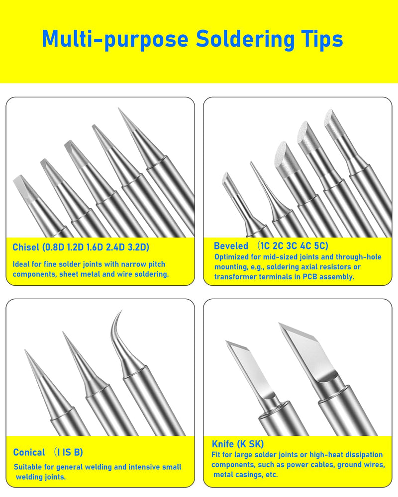 HOLMOL Pack of 15 Soldering Tips, 900 m, Copper Soldering Iron Tips with Welding Sleeve, Soldering Tips Set 900M-T, Soldering Tips with Welding Sleeve, Replacement Soldering Tips for Soldering