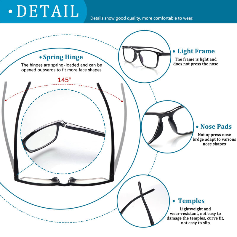 6 Pack Reading Glasses for Women Men, Spring Hinge Eyeglasses Blue Light Blocking Anti Eyestrain Computer Readers 6 Mix C1 1.5 x