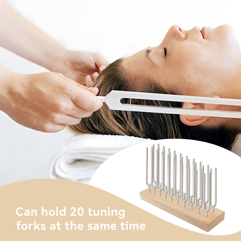 Klmnop Tuning Fork Holder, Wooden Tuning Fork Storage Rack Holds Up to 20 Tuning Forks for Convenient Storage(Fork Not Include) Natural