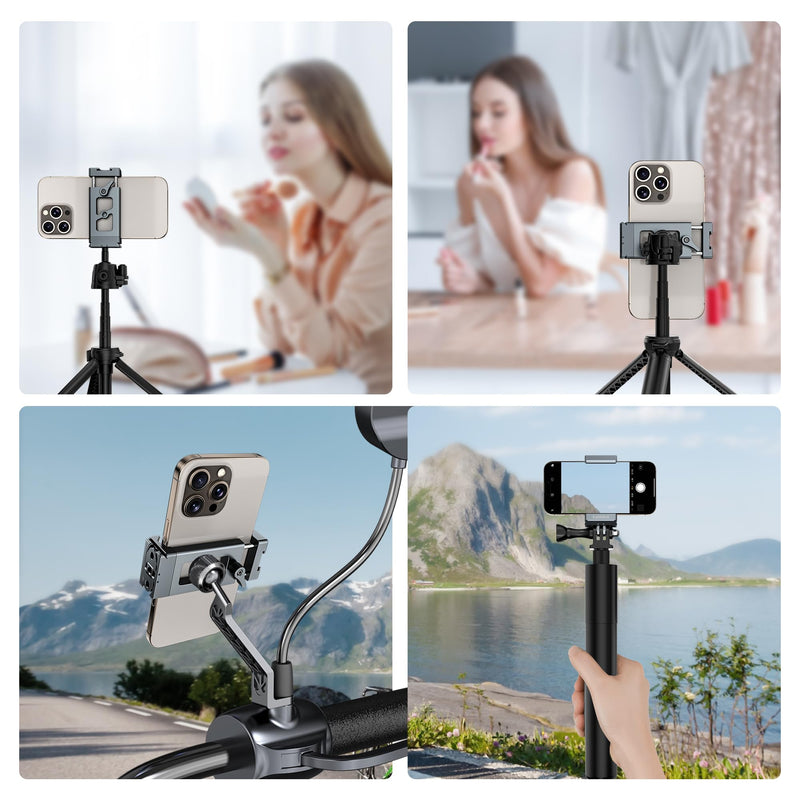 [AUSTRALIA] - Metal Phone Tripod Mount Arca Port & Action Camera Adapter, Adjustable Smartphone Tripod Adapter Clamp Cell Phone Stand Holder Compatible with iPhone Plus PRO Max GoPro Samsung Galaxy Motorola Pixel 