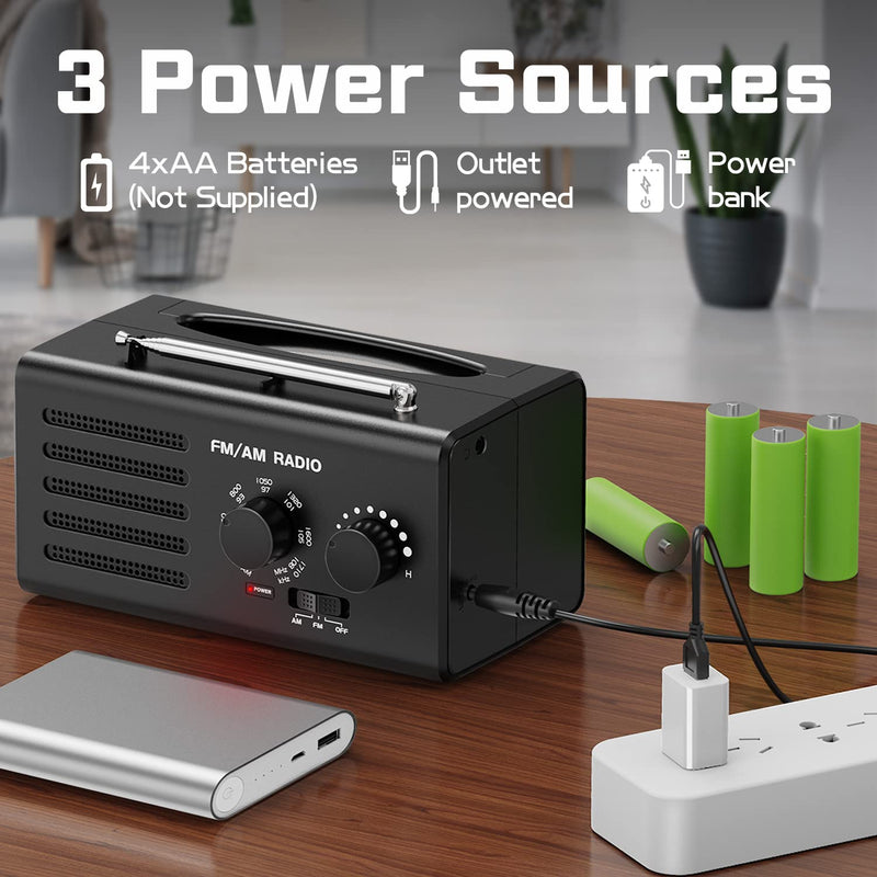 [AUSTRALIA] - AM FM Radio Portable,Goodes Transistor Radio Plug in Wall Battery Powered with Best Reception, Loud Speaker, Excellent Sound, Small Radios for Home Outdoor Office Desk Use/Decor, Gift for Elders Black 