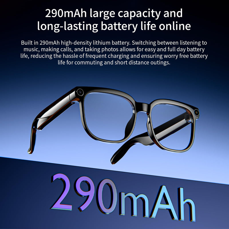AI Smart Glasses 8MP HD Camera, with 6-Axis EIS Stabilization Video Recording, Real Time Translation, 4K Glasses Object Recognition, Voice Assistant, Dual Mic Open-Ear Speakers for Women Men(2 lenses)