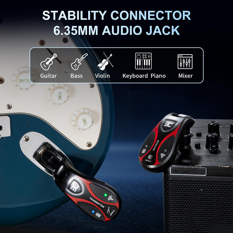 Professional Wireless Guitar System, 20 Channels, <1.5ms Ultra-Low Latency, 164ft Range, 270° Rotating Plug, Rechargeable Guitar Transmitter & Receiver for Guitar Bass Electric Instrument