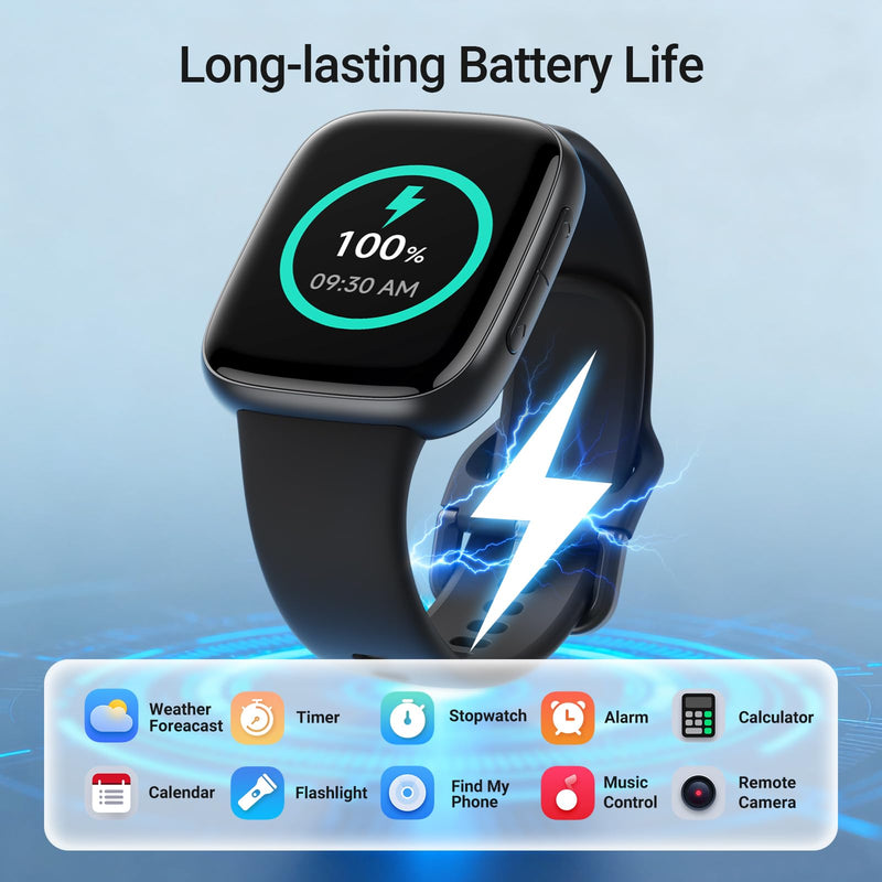 Fitpolo Smart Watch, 1.85" AMOLED Fitness Tracker with Bluetooth Call, Heart Rate/Sleep/SPO₂ Monitor, 100+ Sports Modes, 3ATM Waterproof Smartwatch for Android/iPhone/Samsung, Includes 2 Bands Black