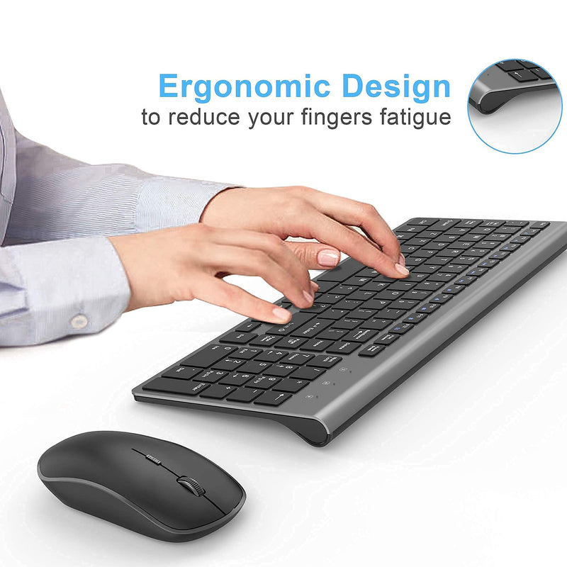 Wireless Keyboard and Mouse,J JOYACCESS 2.4G Ergonomic and Slim Wireless Keyboard Mouse Combo Designed for Computer,Windows, PC, Laptop,Tablet - Black Grey