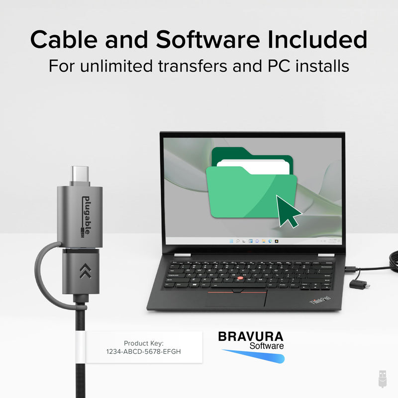 Plugable USB Data Transfer Cable PC to PC, Compatible with Windows USB C and USB 3.0, Transfer Files to New Computer with Included Bravura Easy Computer Sync Software, 6.6ft (USBC-TRAN) USB-C and USB 3.0