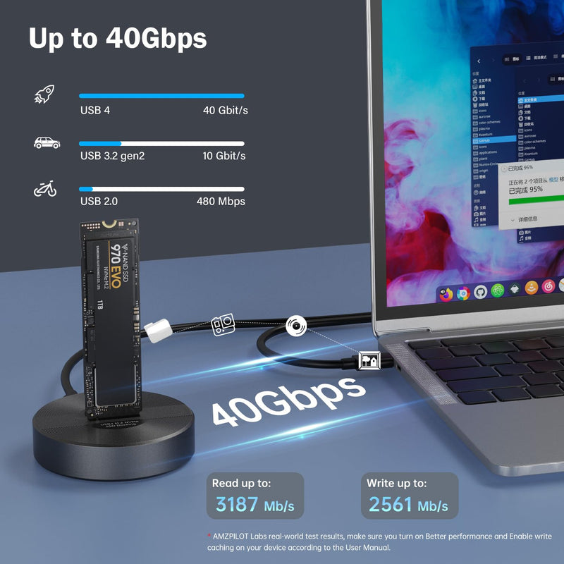 40Gbps USB4 M.2 NVMe SSD to USB C Dock M2 Reader Adapter Aluminum | M 2 M Key, B+M Key PCIE NVMe SSD Docking Station for Data Rescue, External Storage. Size for 2230-22110 Enclosure, Laptop PC Pilot C50D-R
