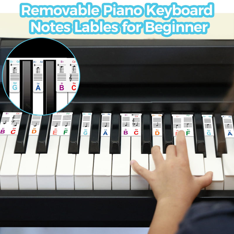 Removable Piano Keyboard Notes Labels, Piano Keyboard Stickers,Piano Key Stickers for Beginner 88/76/61/54/49/37 Key, Made of Reusable Silicone Comes with a Dust Cover and Box Multicolor 88-multicolor