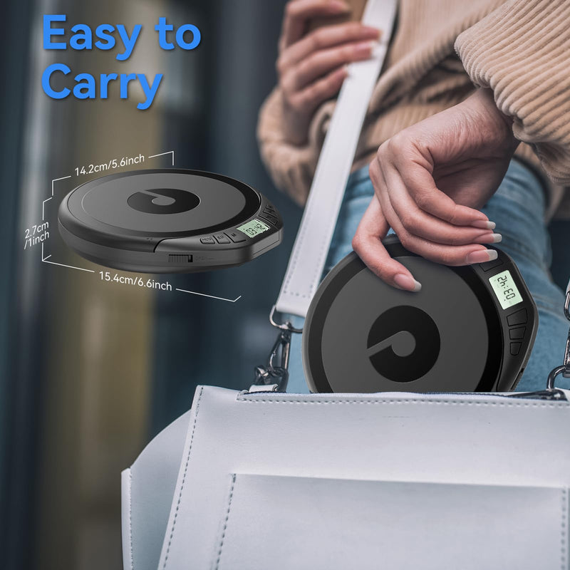[AUSTRALIA] - Gueray Portable CD Player with Earphones,CD Discman for Car Home with Anti-Skip Shockproof Protection,Personal Discman CD Music Player with LCD Display Support PROG Memory Function H-01 Black 
