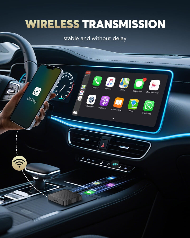 2-in-1 Wireless CarPlay Adapter for Streaming Netflix/YouTube/TikTok/TF Card, 2025 Magic Video AI Box & Android Auto Dongle, Plug & Play, Fit with iPhone 8+/iOS10+/Android 11+