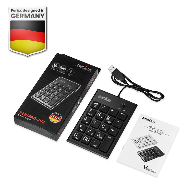 [AUSTRALIA] - Perixx PPD-202 Wired 19 Keys Slim Numeric Keypad, Big Print Font, Silent Notebook Scissor Key Number Keypad with Tab Key and Num Lock, Black USB only 