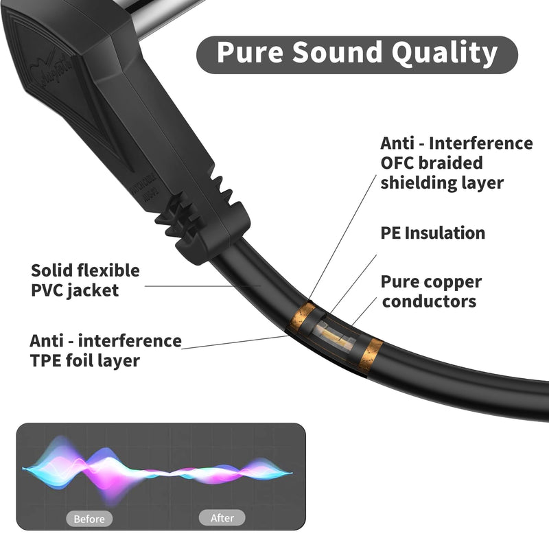 18 Inch Guitar Patch Cables, 45 cm Black Guitar Pedal Cable Effect Cable Cord, 1/4" inch TS Low Profile Right Angle Patch Cable for Guitar Effect Pedal 45CM C-style