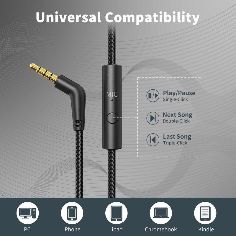 [AUSTRALIA] - Headphones Wired with Microphone, Over Ear Foldable Headphones with 4.9ft Tangle-Free Nylon Cord, 3.5mm Plug in Headphones for Smartphone,Tablet,Computer,MP3/4 (Black) 