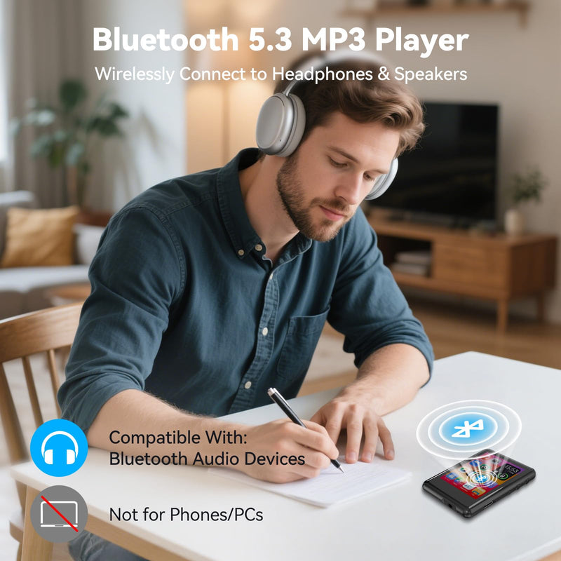 [AUSTRALIA] - MP3 Player with Bluetooth 5.4, Touch Screen Music Player with Speaker, FM Radio, Voice Recording, Supports 512GB SD Card and Includes Earphones for Portable Use During Running and Sports 16GB 