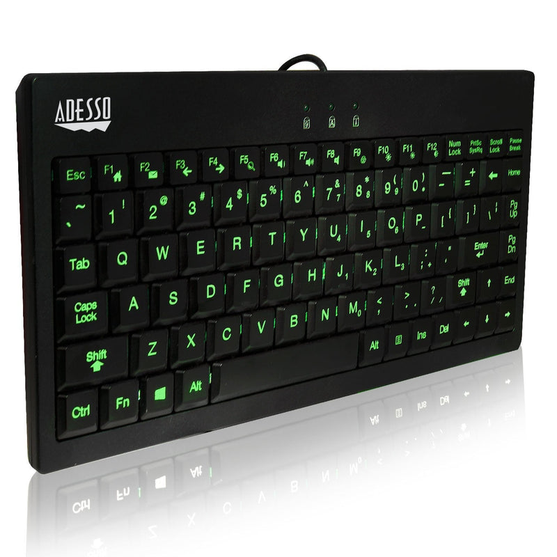 Adesso AKB-110EB - SlimTouch 110 3-Color Illuminated Mini Keyboard, 12 inches, Black