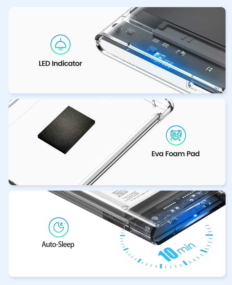ORICO USB C 2.5'' DIY Sticker Hard Drive Enclosure Combination with Transparent 10Gbps Hard Drive Enclosure Support UASP Compatible WD Seagate Toshiba Samsung Hitachi PS5