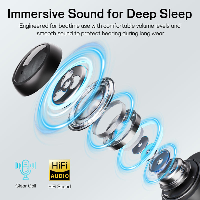 Sleep Earbuds for Side Sleepers, Mini Invisible Bluetooth Earbuds, Ultra-Light Sleep Headphones HiFi Sound, Long Battery Life, LED Display, Bluetooth 5.4, ANC Noise Cancelling, Black