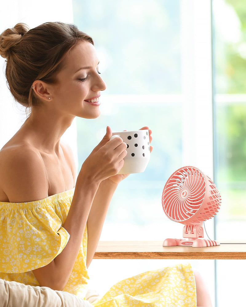 USB Desktop Small Fan, Stepless Speed Adjustment with Multiple Speed Levels, Portable Plug-in Personal Mini Fan,Quiet Powerful Airflow,Suitable for Office Home Dormitory Bedroom, 4.9 Feet Long Cable Pink