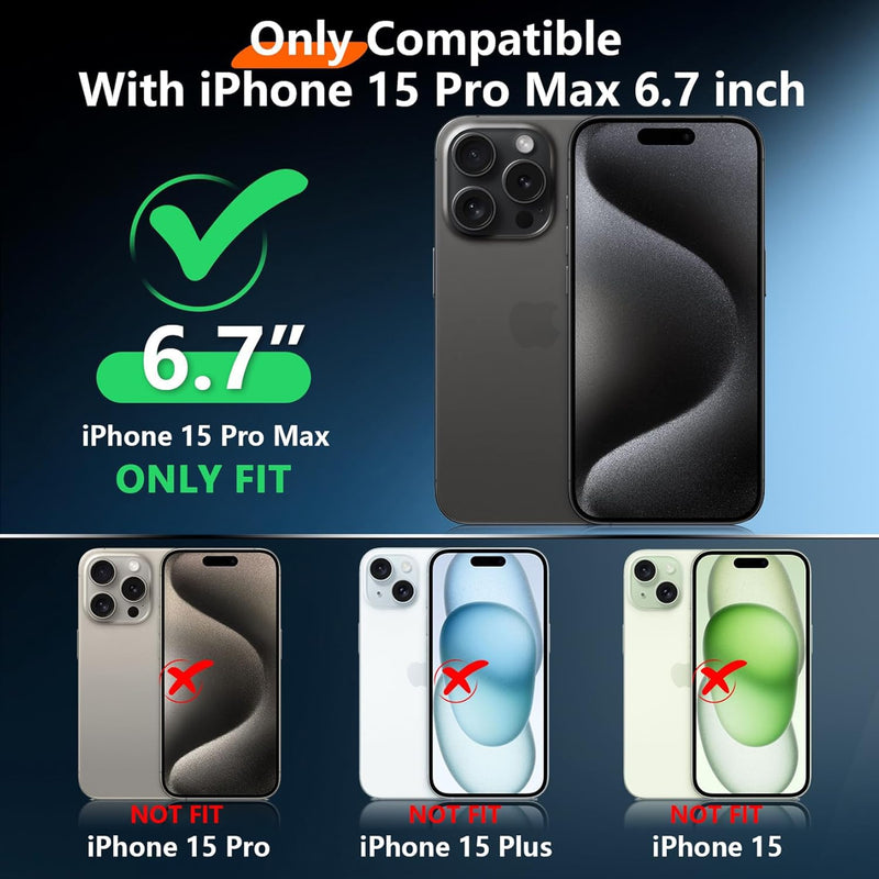 2026 New Designed for iPhone 15 Pro Max Case Waterproof, [Built-in Screen Protector & Glass Camera Protector][Full Body Shockproof][IP68 Underwater][Dropproof] Phone Case for iPhone 15 Pro Max 6.7" Black/Clear