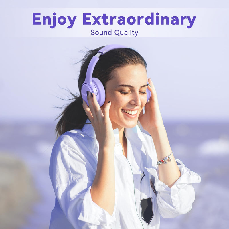 BERIBES Bluetooth Headphones Over Ear Wireless HiFi Stereo Headsets 65H 6EQ | Bluetooth 6.0,with Built-in HD Mic,Foldable Lightweight,Comfort Fit,Fast Charging,Deep Bass for Home Office Cellphone PC Ect. Purple